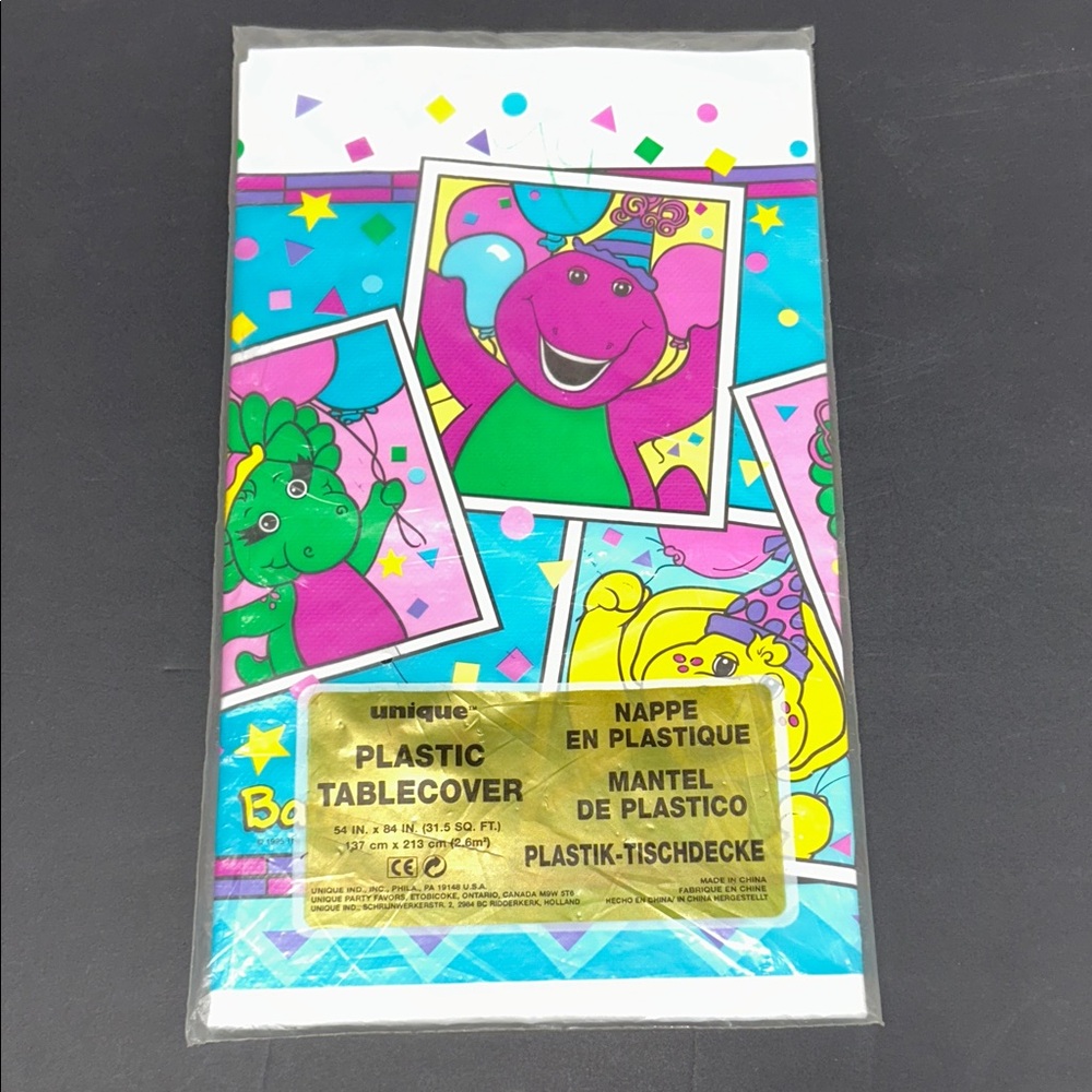 Vintage 1995 “Barney And Pals”  54 x 84  sealed plastic table cover
